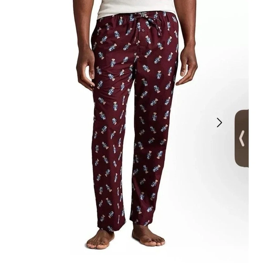 Polo Ralph Lauren Polo‎ Bear Pajama Sleep Pants Joggers Sz Small Burgundy Maroon